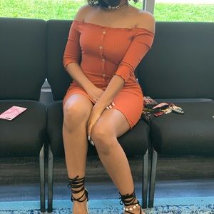 Off the shoulder rusty brown mini dress size(M)